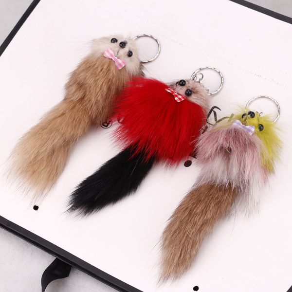 

gift pom pom car keychain handbag key ring adorable fox fur 3d squirrel girl children gift fba drop shipping b553q, Slivery;golden