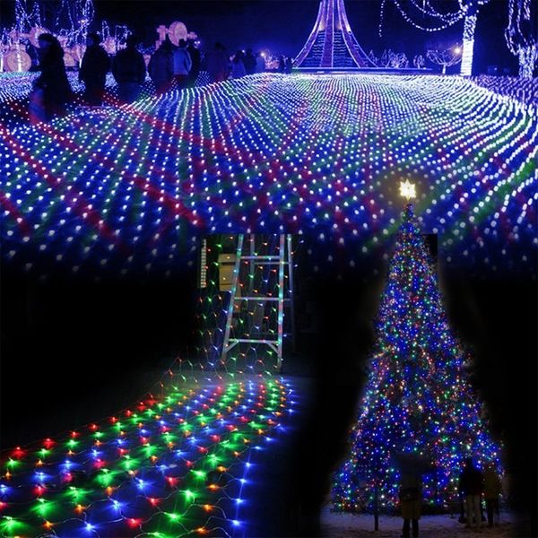 1,5 x 1,5 m, 96 LEDs, 8 Blitzmodi, 220 V, EU-Stecker, mehrfarbige Netz-Lichterkette, Weihnachtsdekoration, Outdoor-Urlaub