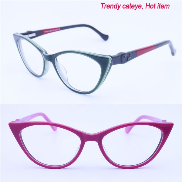 

wholesale- retailsale 15159 full-rim high classic flexi spring hinge girl vintage cateye shape colorful acetate opitcal frames new arrival, Silver