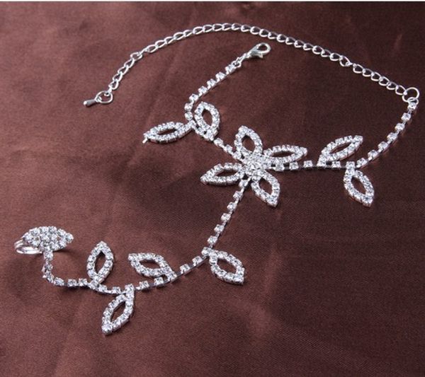 

wedding jewelry rhinestone bridal anklets silver tone leaf wedding party accessories barefoot sandals foot chains ankle bracelets, Red;blue
