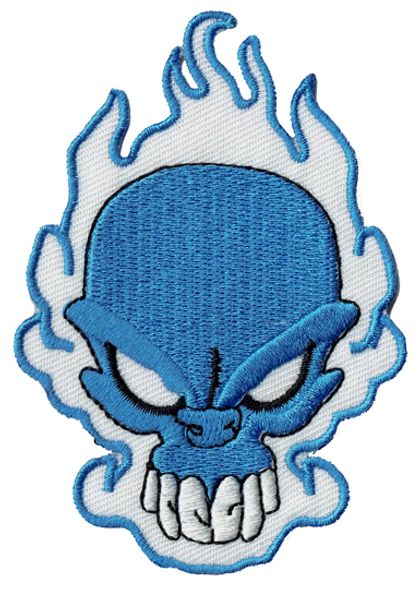 

fashion skull flame embroidered patch blue badge iron on jacket applique embroidery patch accessory supplier biker vest punk emblem, Black