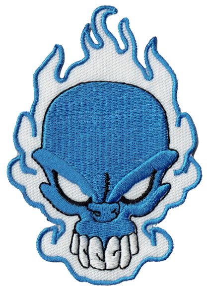 Moda Crânio Chama Remendo Bordado Crachá Azul Ferro Em Jaqueta Applique Remendo Bordado Acessório Fornecedor Motociclista Colete Emblema Do Punk