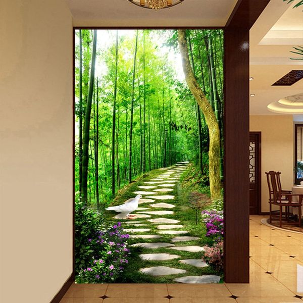 

wholesale- 3d mural wallpaper custom size bamboo forest small road entrance hallway murales de pared modern home decor painting wallpaper