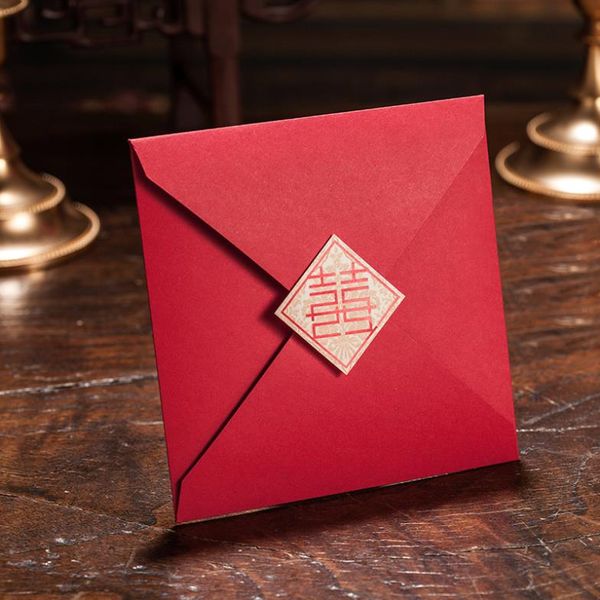 

wholesale- personalized elegant floral cut double happiness asian chinese style wedding invitation card red color