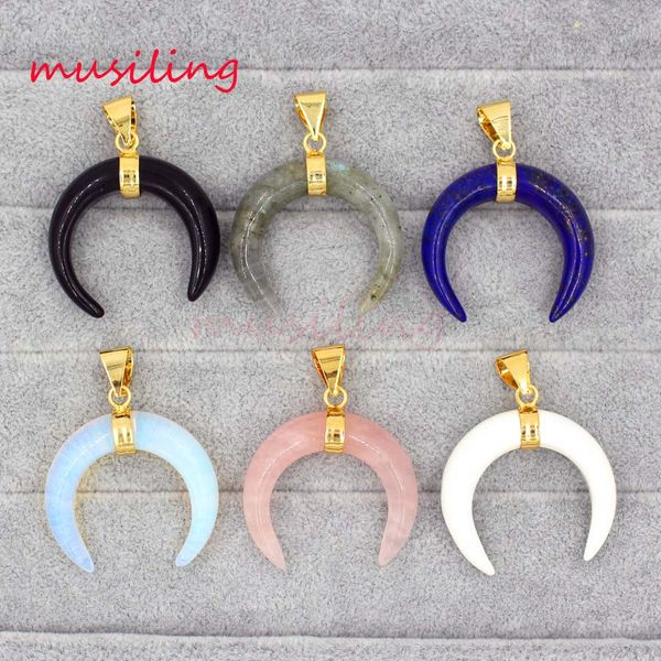 

necklaces & pendants ox-horn pendant necklace chain natural stone 18k gold plated charms reiki pendulum fashion women mens jewelry, Silver