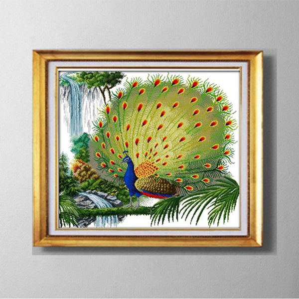 O Pavão Espalha Sua Cauda, ​​pintura animal contados impressos em lona DMC 14CT / 11CT Ponto Cruz, Handmade Bordado Conjunto de kits de Bordado