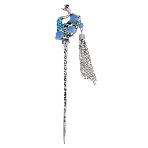 

idealway 4 colors new fashion vintage style silver ethnic rhinestone peacock shape hair sticks headwear, Golden;silver