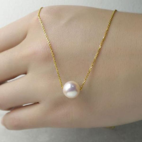 

9-10mm natural white akoya pearl pendant necklace, Silver