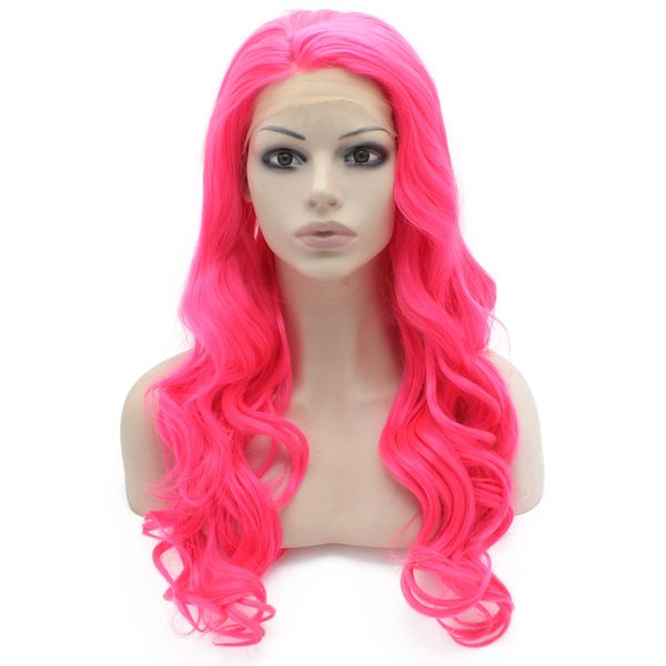 

long wavy hand tied lace front pink costume party wig, Black