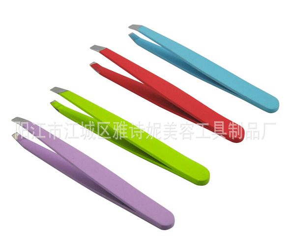 

wholesale 24 pcs colorful stainless steel slanted tip eyebrow tweezers tools promotion ing