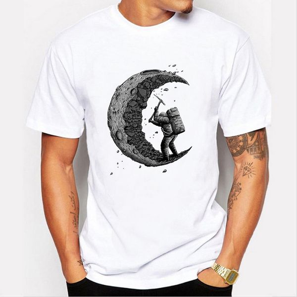 

2018 summer fashion digging the moon design t shirt men's custom printed hipster tees, White;black