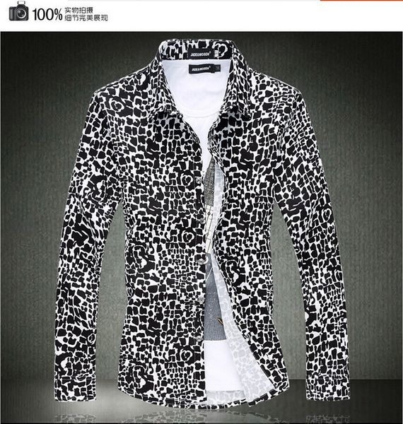 Wholesale- 2015 4XL 5XL 6XL 2015 spring men shirt leopard camisa masculina chemise homme long sleeve casual-shirt for mens dress shirts