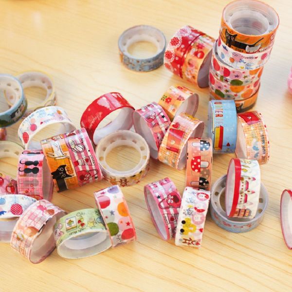 

wholesale- 2016 kawai washi masking tape papeleria cintas decorative tapes washitape masking sticker set cartoon fita adesiva mini dispens