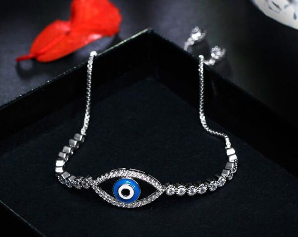 

gold silver adjustable bracelets turkish evil eye charm tennis pave cz cubic zirconia charm bracelets 2017, Golden;silver
