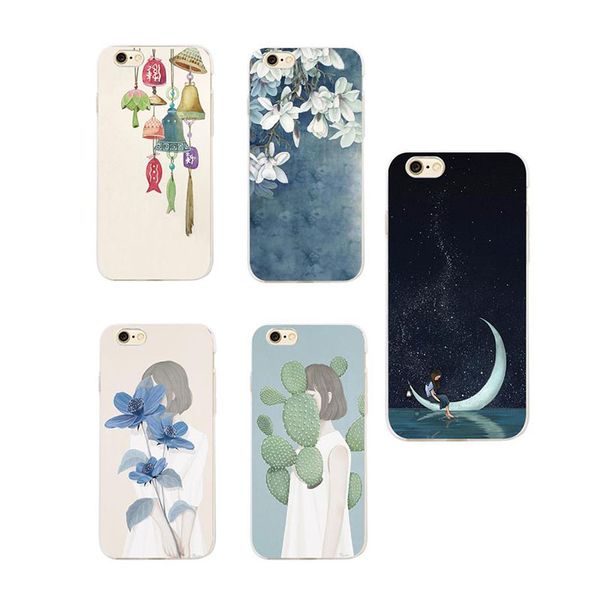 Coque Telephone Portable Corée Art Dessin Carillon Vent Cloches Lune étoile Fille Floral Téléphone Cas Pour Iphone 7 7 Plus 6 6 S 6 Plus 5 5s Se