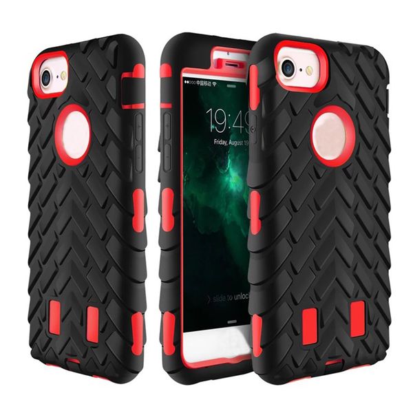 

2017 robot tire grain 2 in 1 cases tpu hybrid pc back cover for iphone 7 6 6s plus 4 5 5c s5 dual layer fashion protector 100pcs