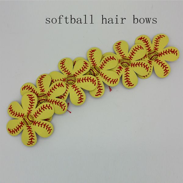 Softball Baseball Calcio Calcio Pelle Capelli Fiore Fermagli per capelli Fiocchi per capelli cuciti con fermaglio per capelli con strass