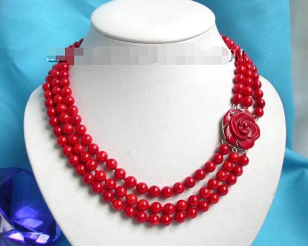 

elegant 3row round red coral necklace, Silver