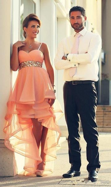 

high low pink prom dresses sweetheart sequins new sleeveless spaghetti strap ruffles organza evening party gowns custom made p128, Black