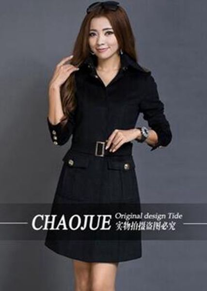 

women in the spring and autumn fashion elegant handsome long trench coat cultivate one's morality show thin cloth / s-4xl, Black