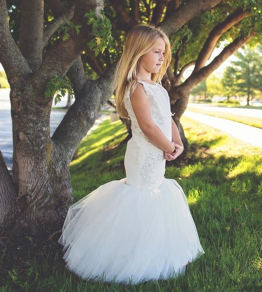 

mermaid long flower girl dresses beaded applique tulle jewel neck lovely floor length vintage lace girls birthday pageant dresses 2019 f59, White;blue