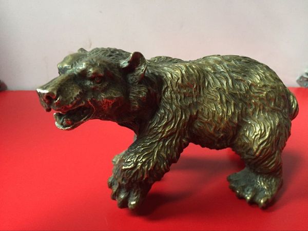 Редкие китайские старые латунные коллекции ручной работы резные черный медведь статуя бронзовый горячий