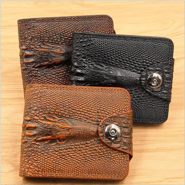 

Hot sale classic crocodile wen men's wallet new business fashion magnetic buckle wallet PU zero wallet, Deep brown