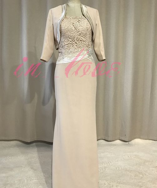 

real p long champagne mother of the bride dress with jacket 3/4 sleeves lace chiffon column women formal gowns custom made, Black;red