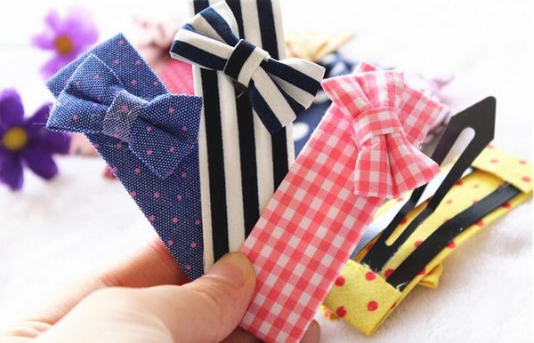 

sweet new cloth hairpin fashion wave point striped bow bb hair clip student liu hai clip fj019 mix order 60 pieces a lot, Golden;silver