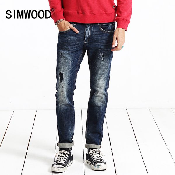 

wholesale-simwood brand clothing new autumn winter jeans men fashion patchwork denim trousers slim fit sj6046, Blue