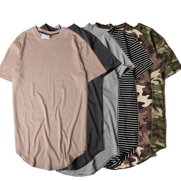 

hi-street solid curved t-shirt black men longline extended camouflage hip hop tshirts plus size kpop tee shirts streetwear ing, White;black