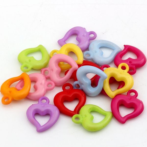 250 Pz Ciondolo di Fascino Del Cuore di Plastica Acrilica Colorata Per La Creazione di Gioielli, Risultati Braccialetto Collana Accessori FAI DA TE 15x19mm