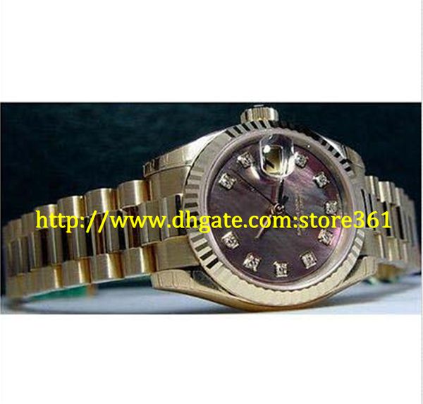 

store361 new arrive watch lady 26mm 18kt gold president tahitian mop diamond dial 179178, Slivery;brown