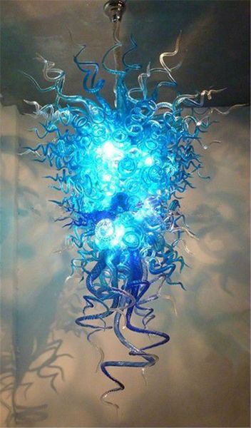

blue handmade blown glass chandelier light style hanging led bulbs energy saving modern ceiling decorative glass pendant lamps
