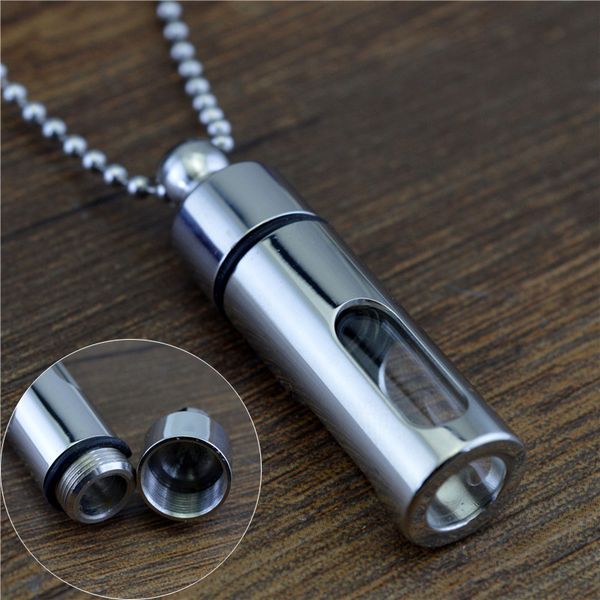 

wholesale- storage bottles necklace glass perfume bottle pendant titanium steel sealing practical jewelry, Silver