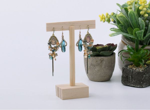 

simple seven muji style jewelry earring t shape display natural wooden earring studs trays, Black