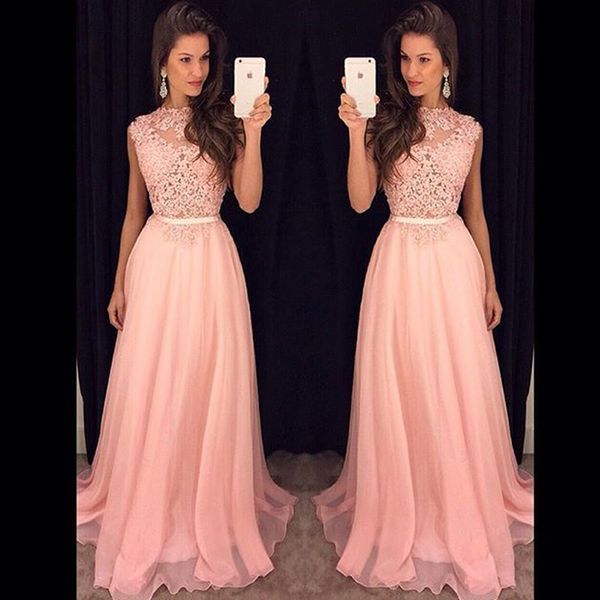 Chegada nova Lace Top Longo Vestido de Noite de Alta Qualidade Rosa Chiffon Mulheres Vestido de Festa Plus Size