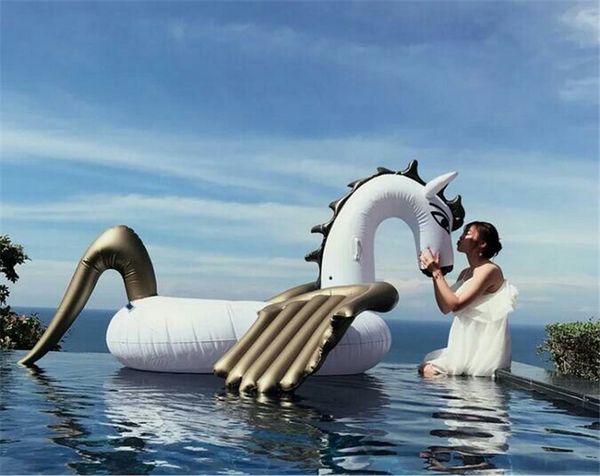 Yaz Şişme Şamandıra Dev Unicorn Pegasus Su Yüzme Yüzen Sal Hava Yatak Yüzmek Yüzük Binmek-On Havuzu Plaj Oyuncak DHL / Fedex Nakliye