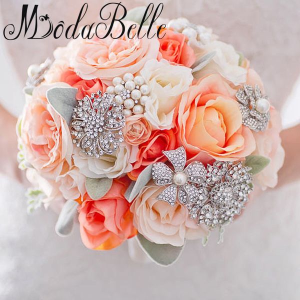 Modabelle Orange Coral Ivory Wedding Flowers 2017 Fleur Artificielle Bouquet Mariage Brooch Bouquet Wedding Ramo De Novia Wedding Flowers Edmonton