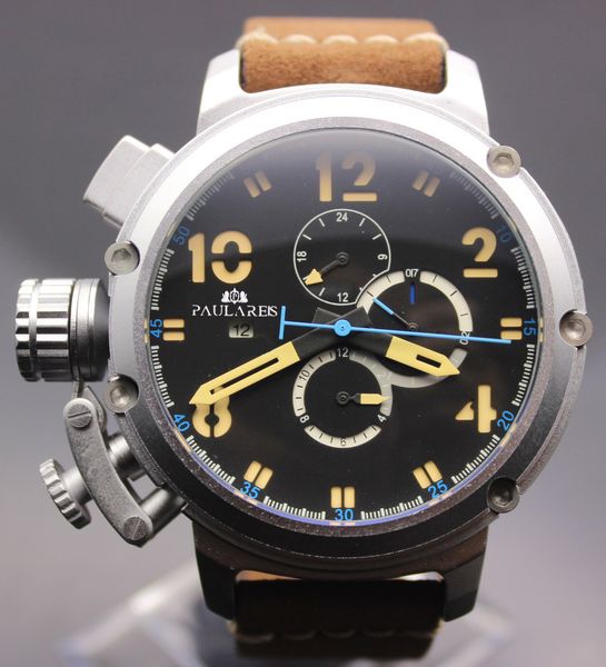 

новый автоматический механический мужчины u хронометр u1001 часы u-51 химера серебро в возрасте коричневый корова кожа лодка часы розовое зо, Slivery;brown