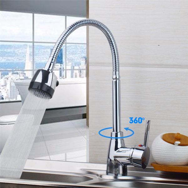 

wholesale- yanksmart flexible chrome brass kitchen faucet swivel spout basin sink tap deck mounted single hole faucets mixer tap