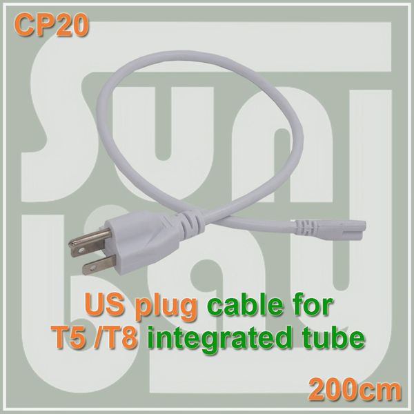 

T5 t8 connector cable wire power cord with tandard u plug for t5 t8 integrated led tube 3 prong 200cm cable