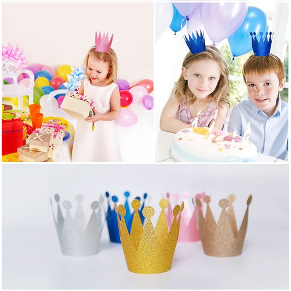 

6pcs/pack glitter exquisite prince princess crown for baby boy girl birthday party decoration kids favors headband hats caps