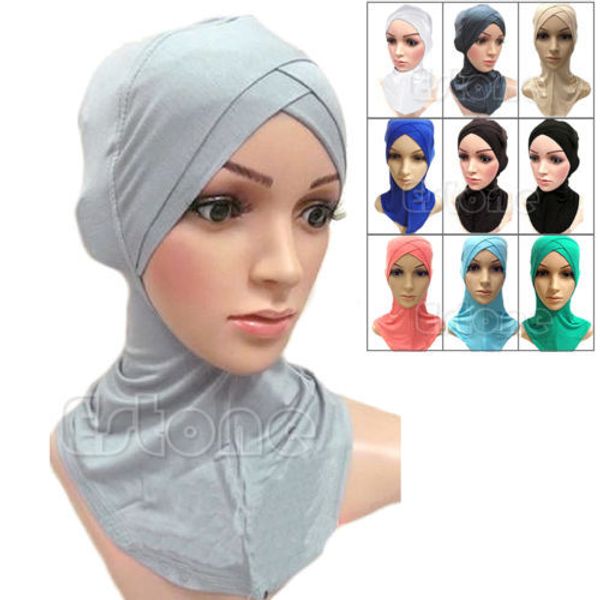 

wholesale-full cover inner muslim cotton hijab cap islamic head wear hat underscarf colors-o123, Blue;gray