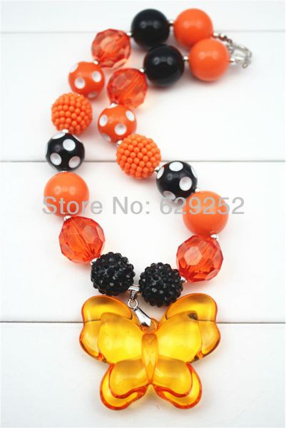 

fashion jewelry orange butterfly chunky necklaces for girls and kids cb251