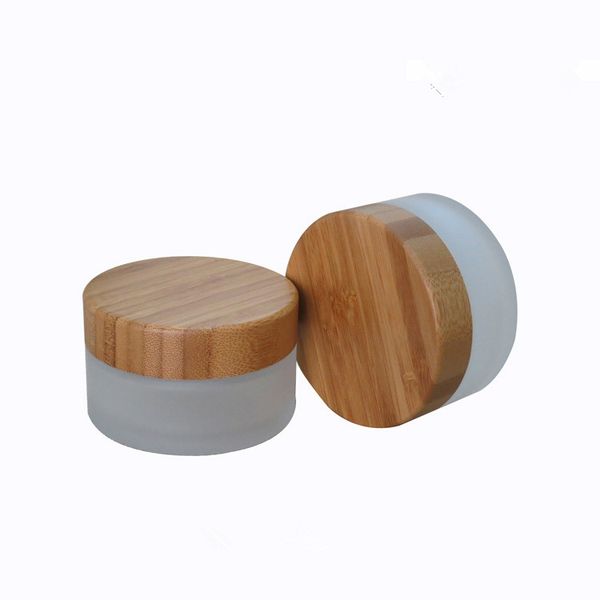 

wholesale- 100g frosted glass cream jars with bamboo lids, 100ml frosted glass cosmetic jars with bamboo caps