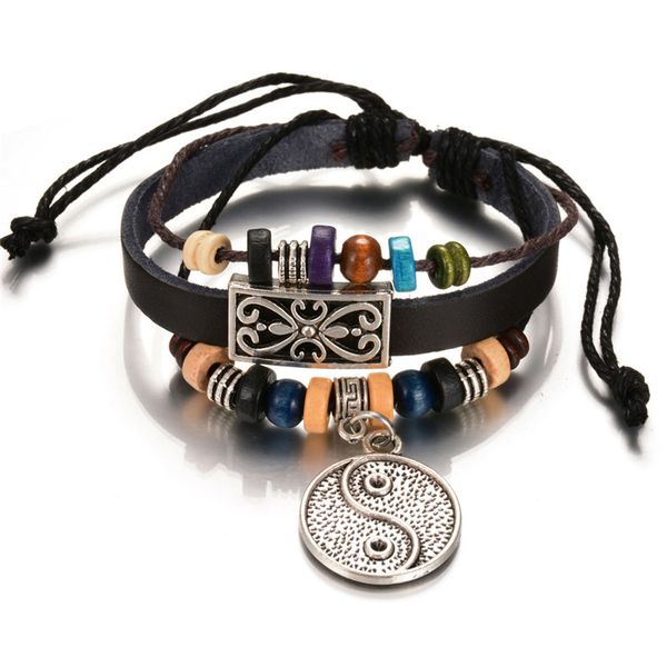 

2018 new arrival cross charm braided men women bracelet jewelry hand woven pu leather bracelets bangles black wristband, White