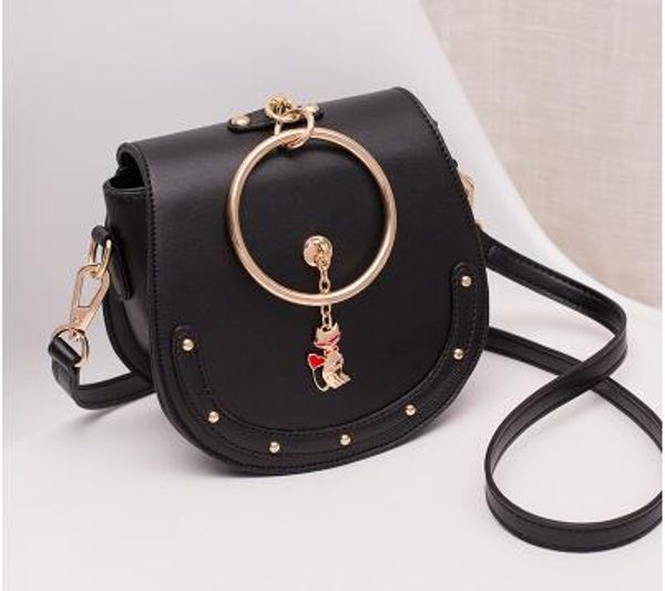 

new pattern. pu. bags. round. mini. fashion bag. cross soft. casual metal ring. women's small. girl. handbag. 2017. body.shoulder bags, Red;black