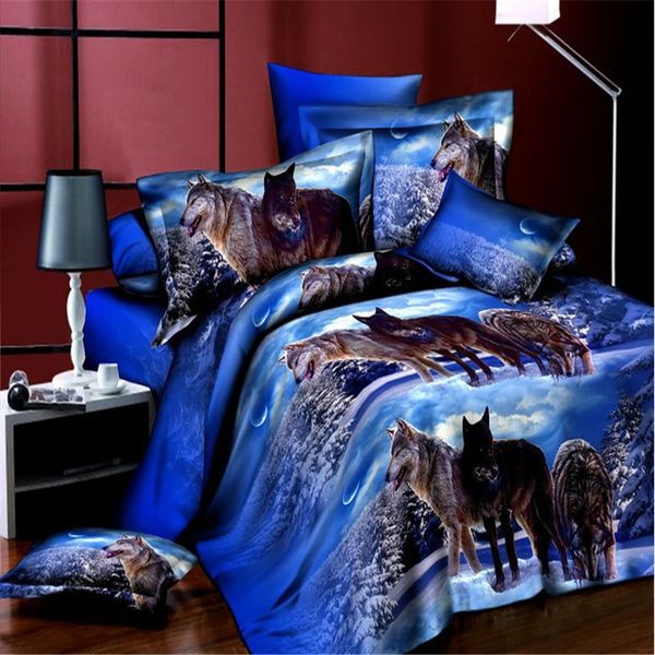 

wholesale- home textiles,night wolf style 3d bedding sets 4pcs of duvet cover bed sheet pillowcase  size bedclothes