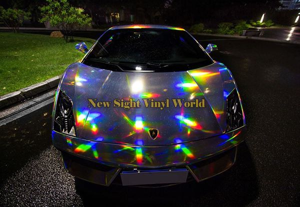 

iridescent laser chrome silver vinyl wrap foil holographic kaleidoscope car body film bubble car sticker
